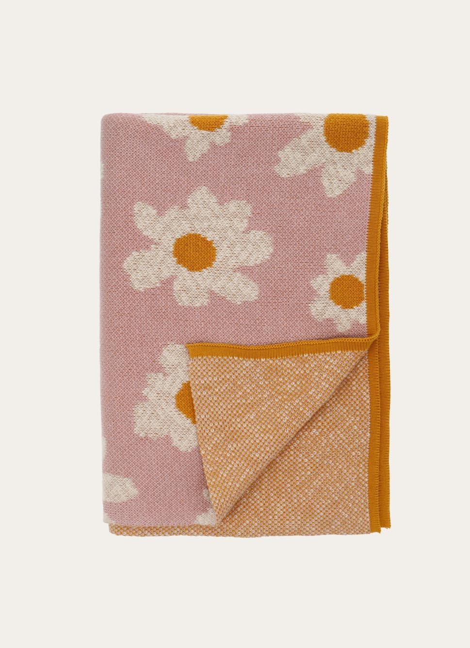 PLAID EN TRICOT DE COTON JACQUARD MOTIF FLORAL ROSE