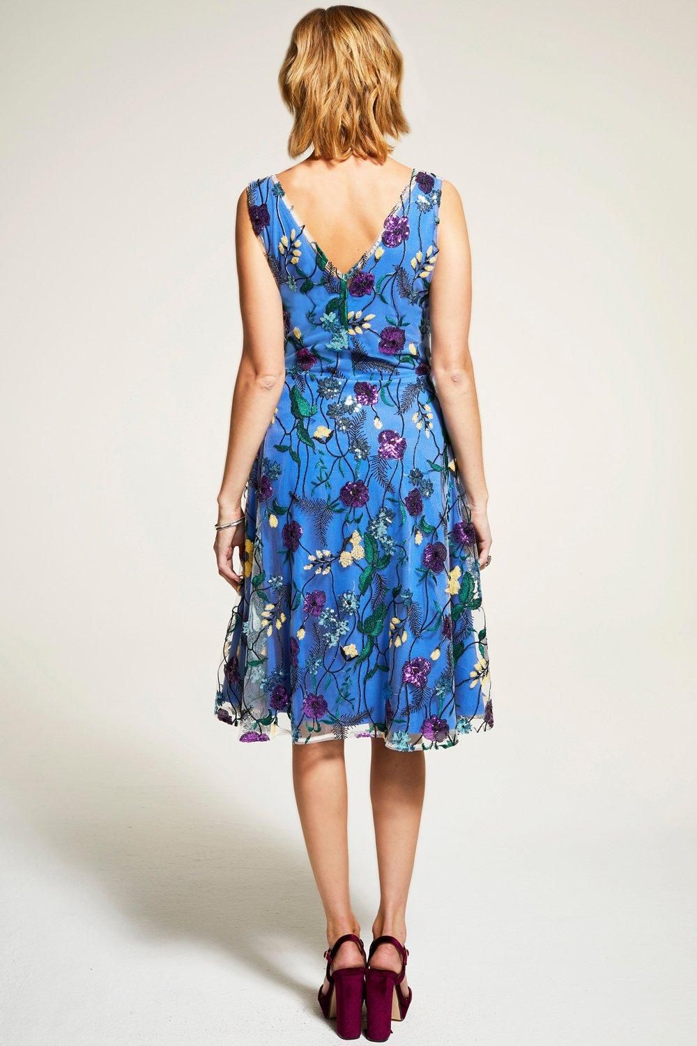 Hot Squash Embroidered V Neck Fit n Flare Dress