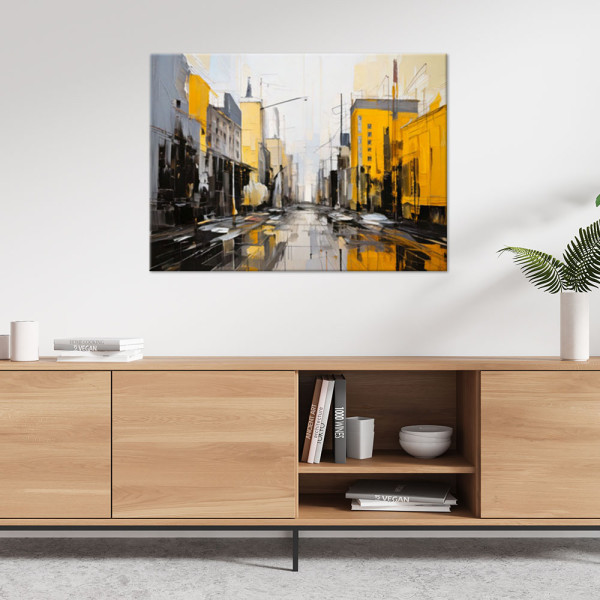 Nowoczesny obraz do salonu, Architektura miasta abstrakcja zółty 60x40