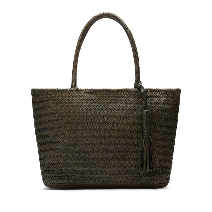 Manfield Groene gevlochten suède schoudertas