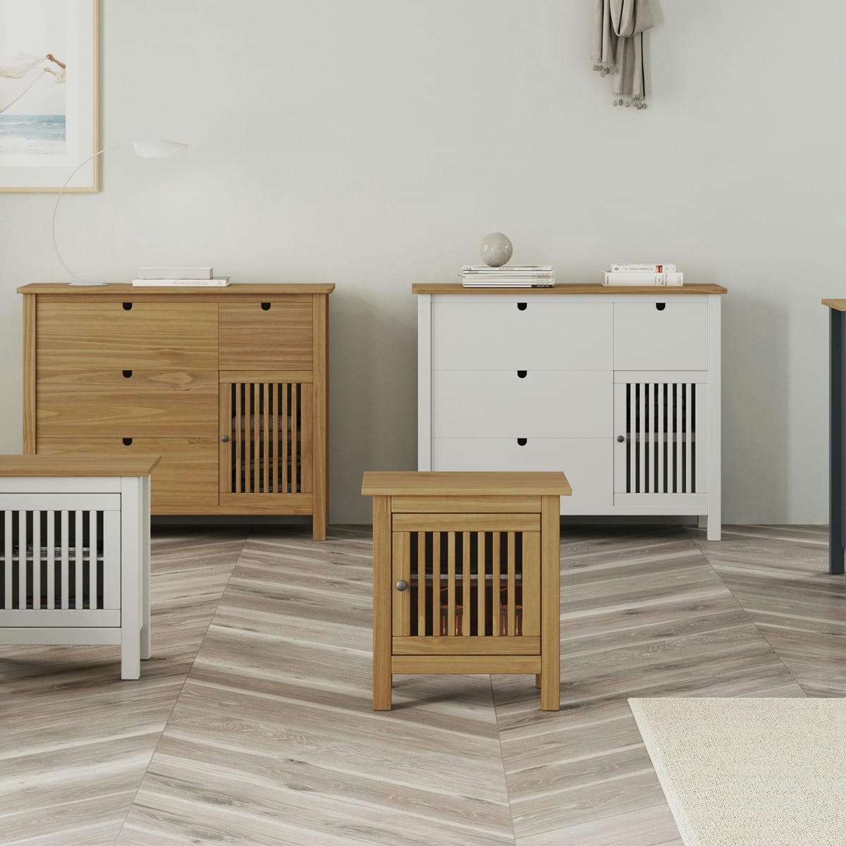 FABIA - Table de chevet 1 porte en pin massif couleur bois naturel