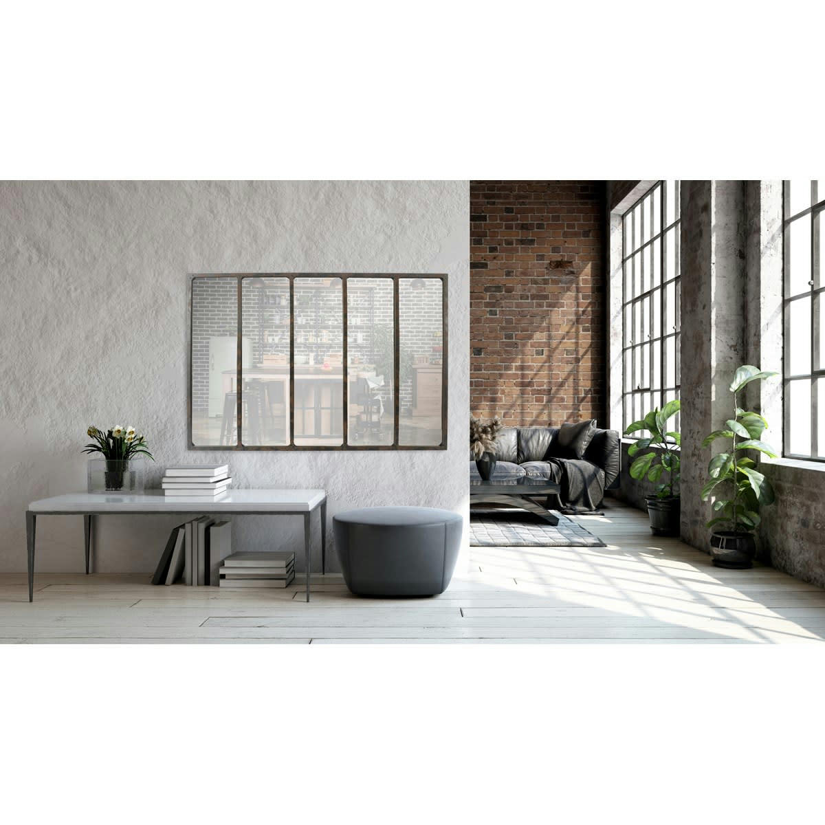 - Miroir industriel avec rivets 137x90cm