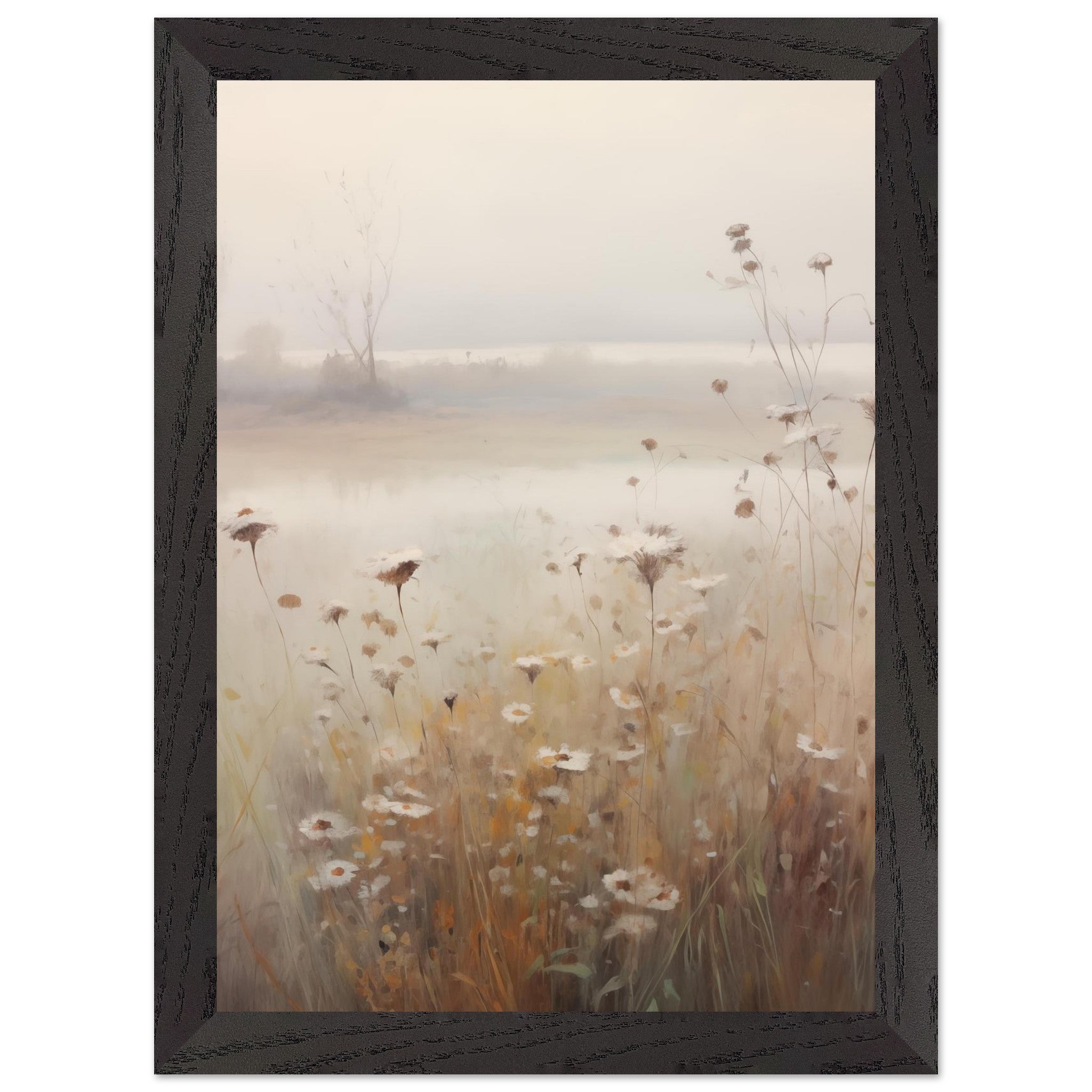 Artfulprints Poster met Lijst Foggy flowerfield 1  - A4 21x29.7 cm - Taupe