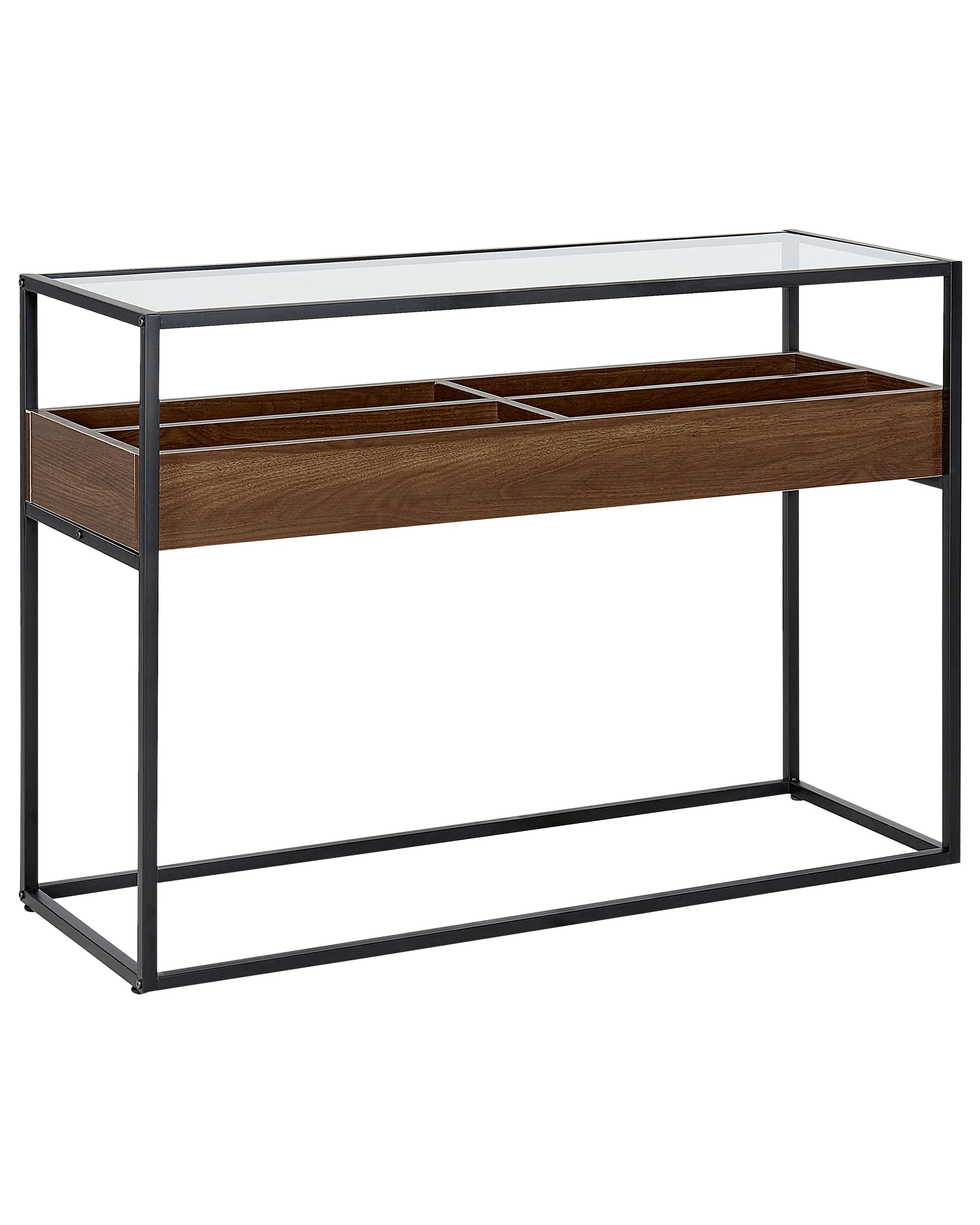 Coffee Table WACO Tempered Glass Black with Storage