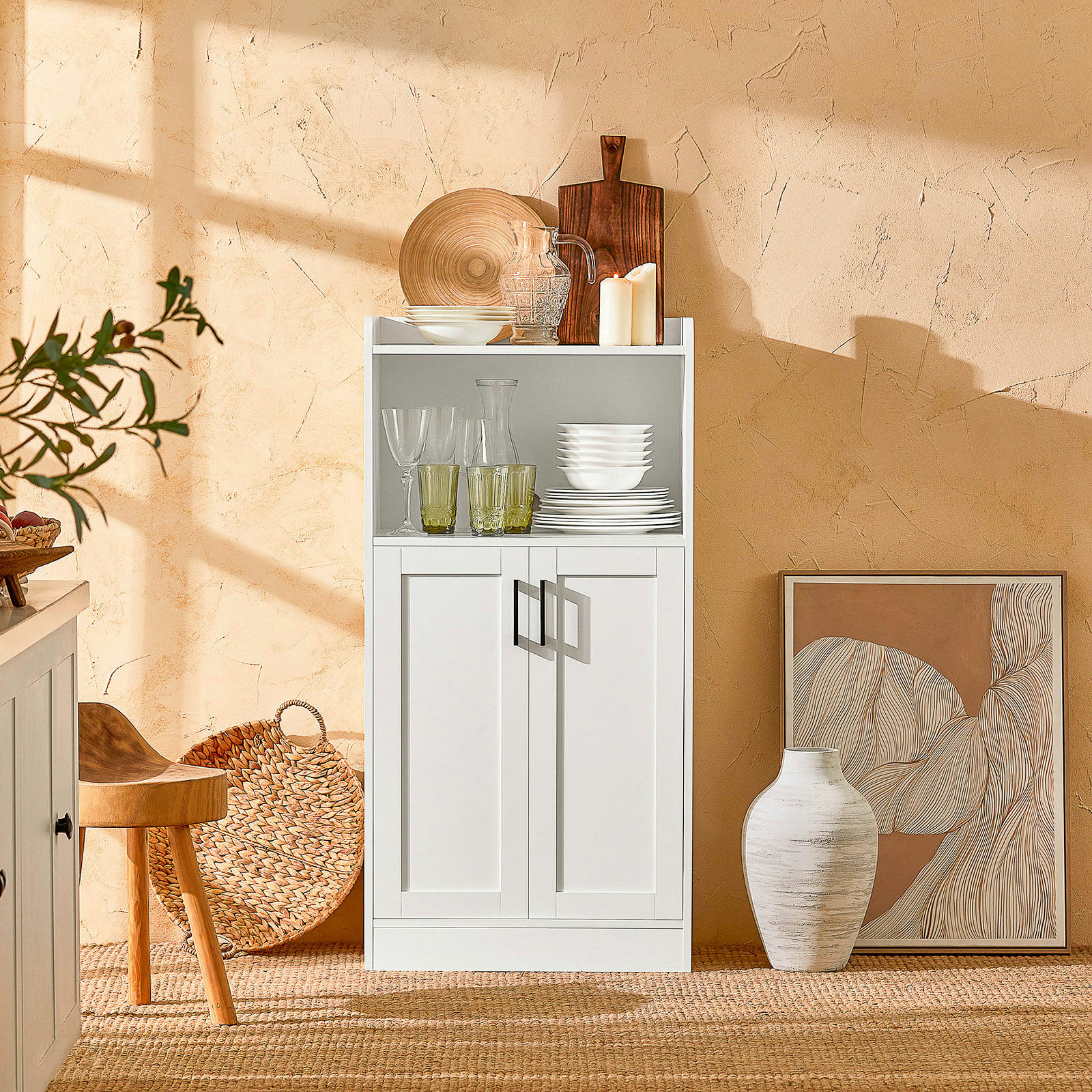 - Desserte micro-ondes effet bois blanc