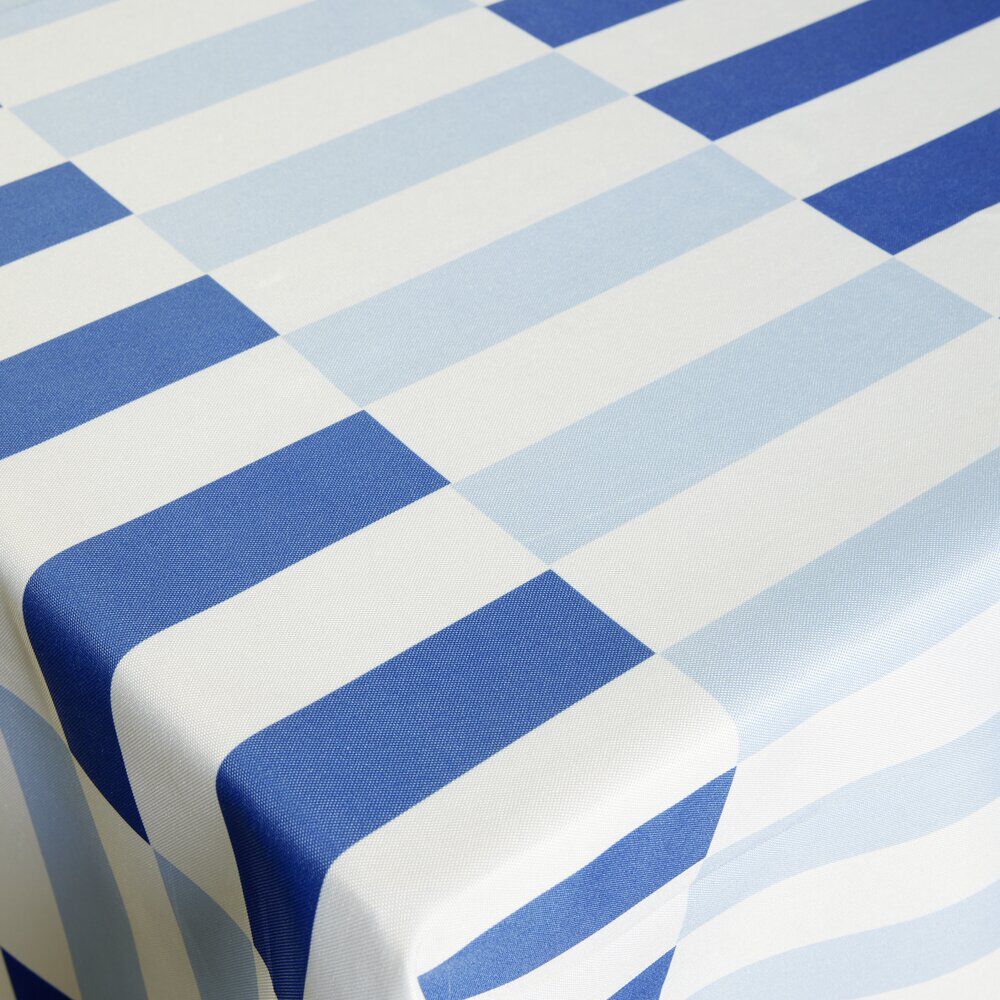 Nappe rectangulaire polyester bayadère carreaux bleus et blancs 150x250cm