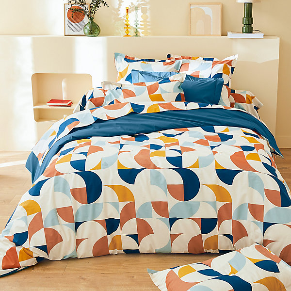 Housse de couette 140x200 cm percale de coton MODULO bleu cobalt