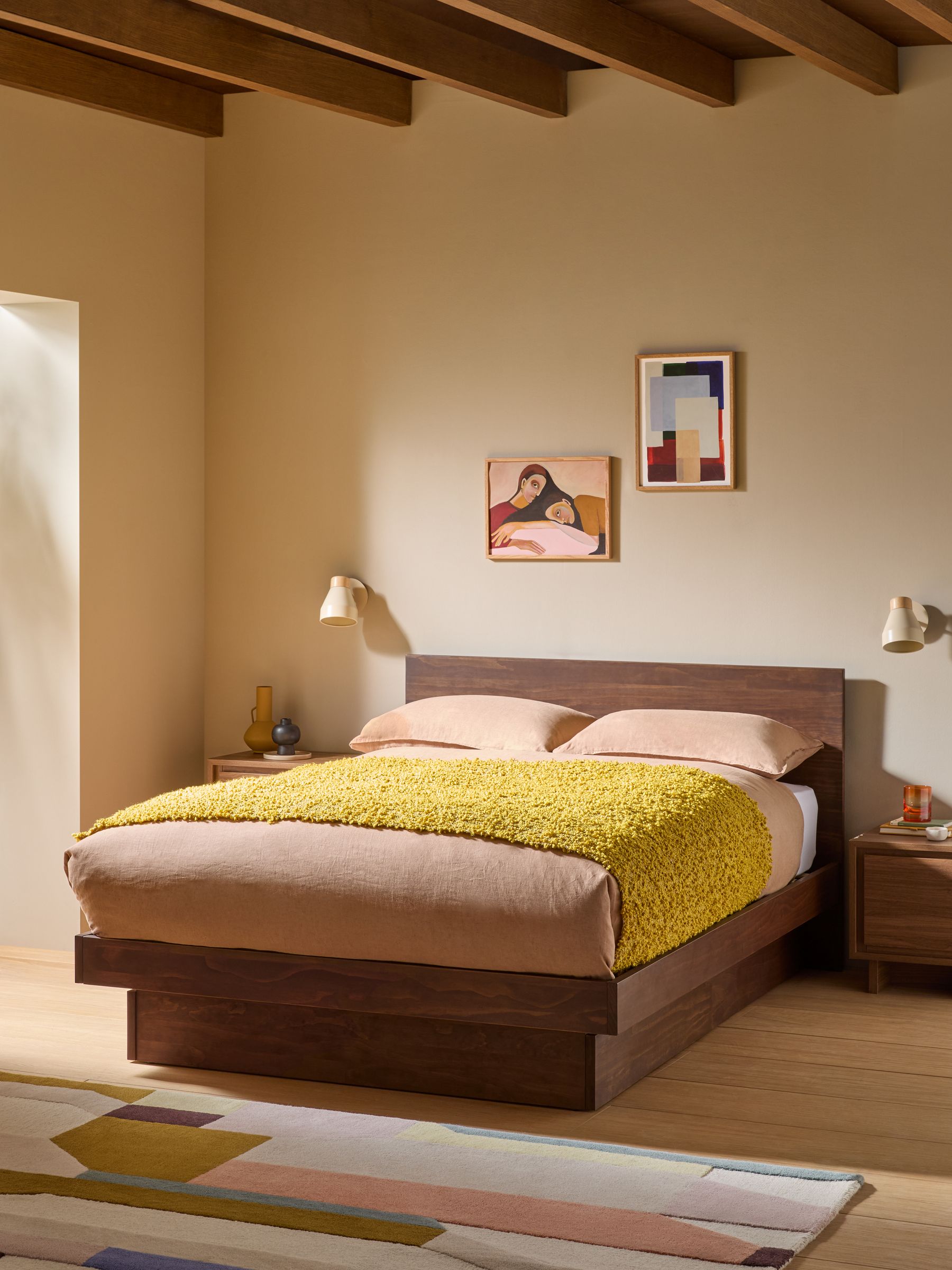 Meiko Platform Bed With Drawers in Dark Stain Pine
