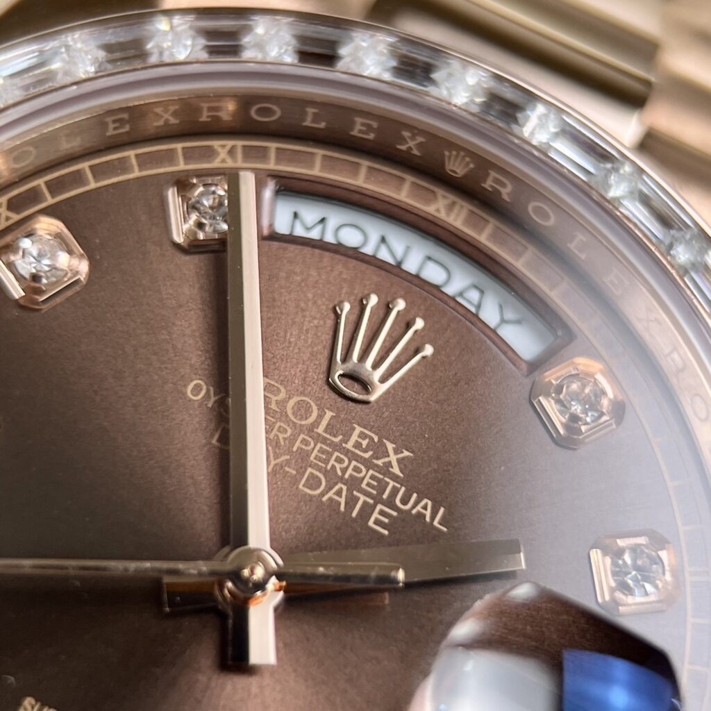 Rolex Day-Date RG Plated Chocolate Dial Baguette Diamond 36mm Super Clone