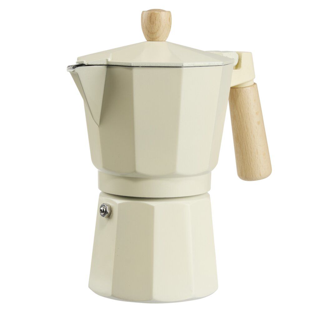 Cafetière style traditionnel 270ml aluminium beige poignée bois H19cm