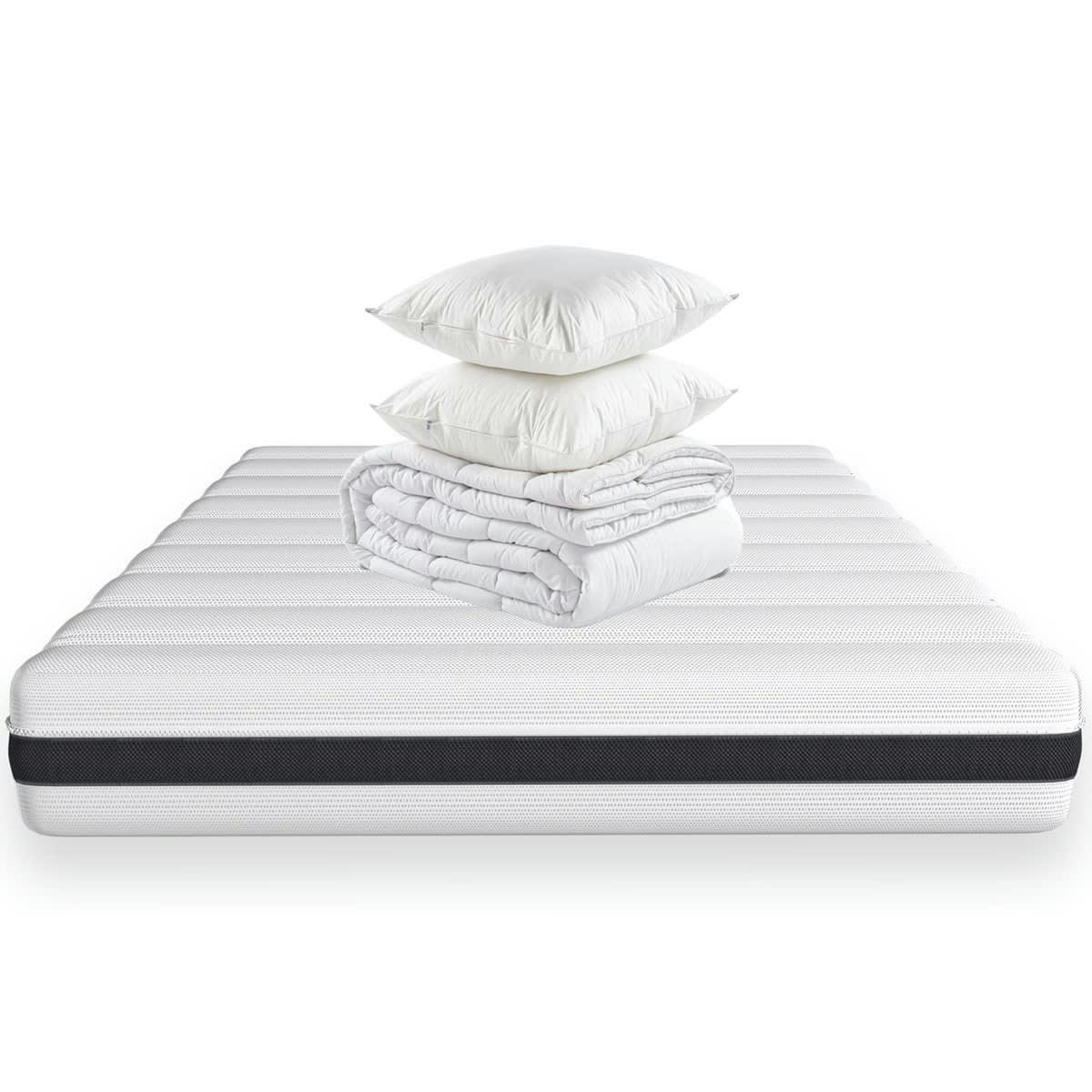 HYGIOSPRING - Pack matelas 140x190 Mousse HR + couette + 2 oreillers