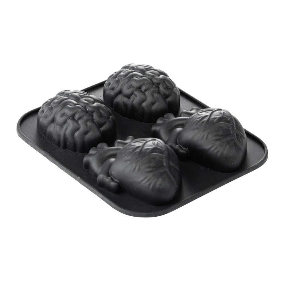 Moule à gâteau x4 coeur et cerveau silicone noir