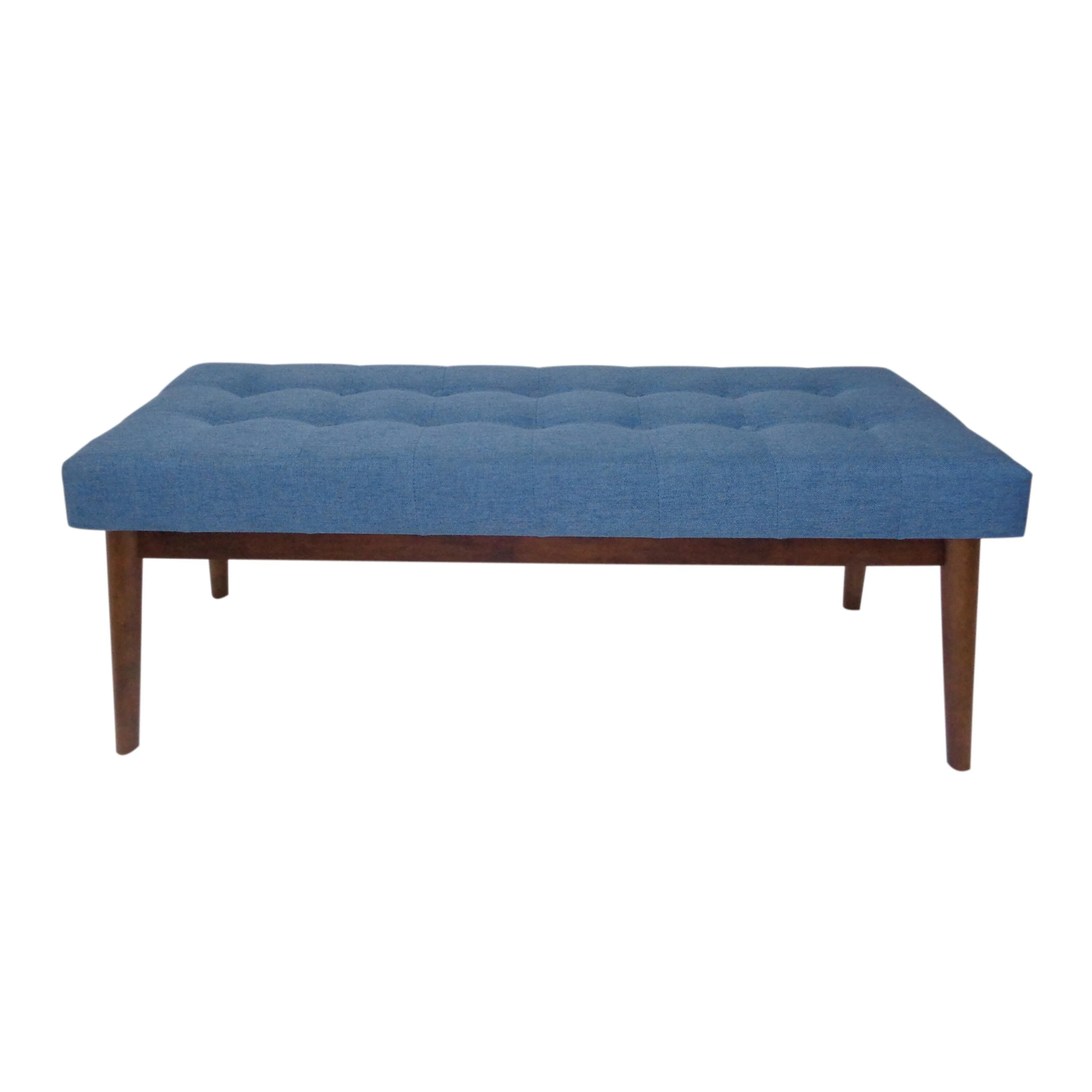 Lam Accent Ottoman Bench, 44 Inch, Button Tufted Design, Blue Seat