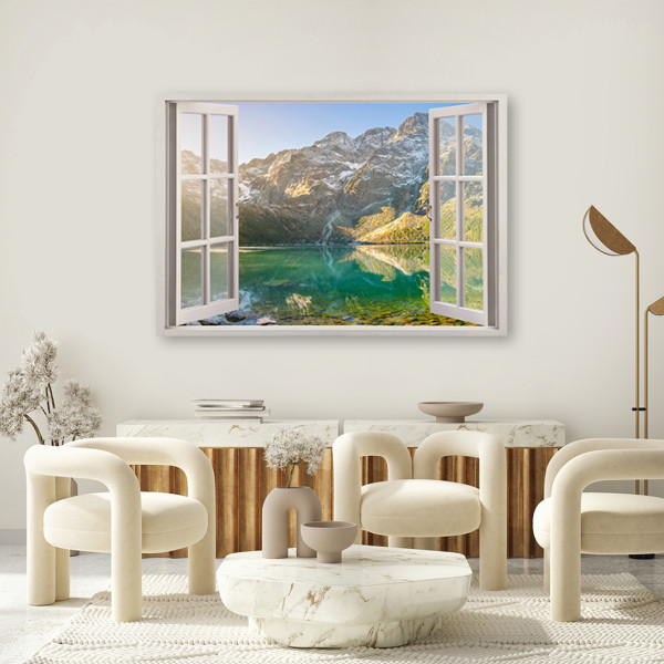 Feeby Obraz na płótnie, Okno Jezioro w górach Natura 60x40