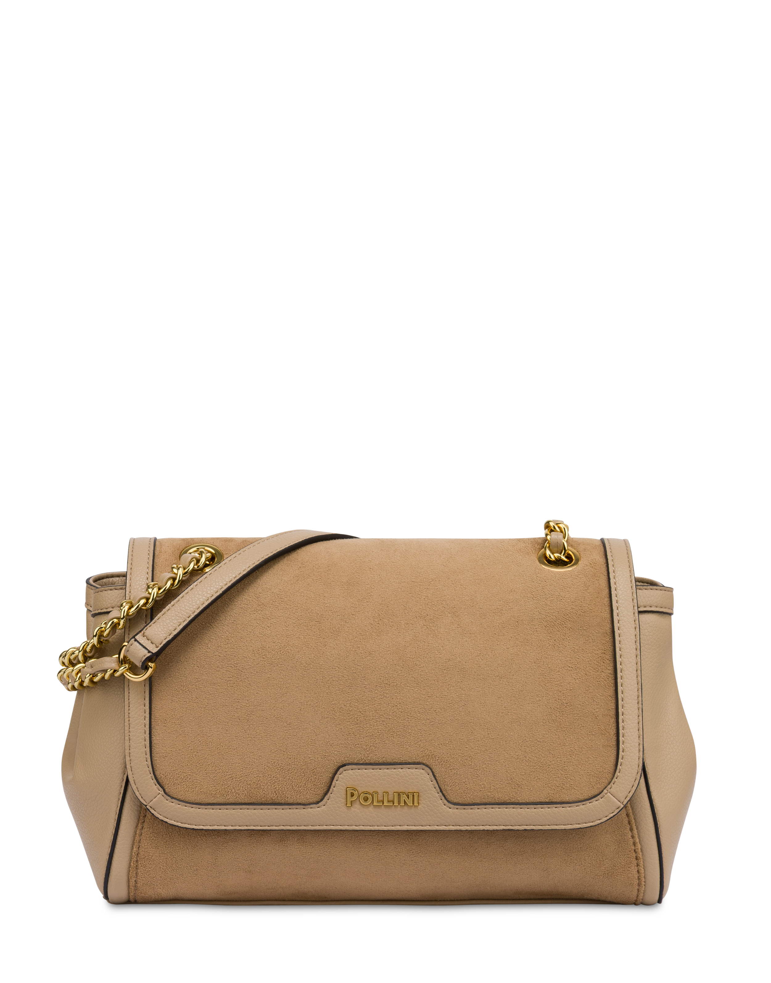 Borsa A Spalla In Mini Grained Pu E Fabric Suede Taupe/taupe