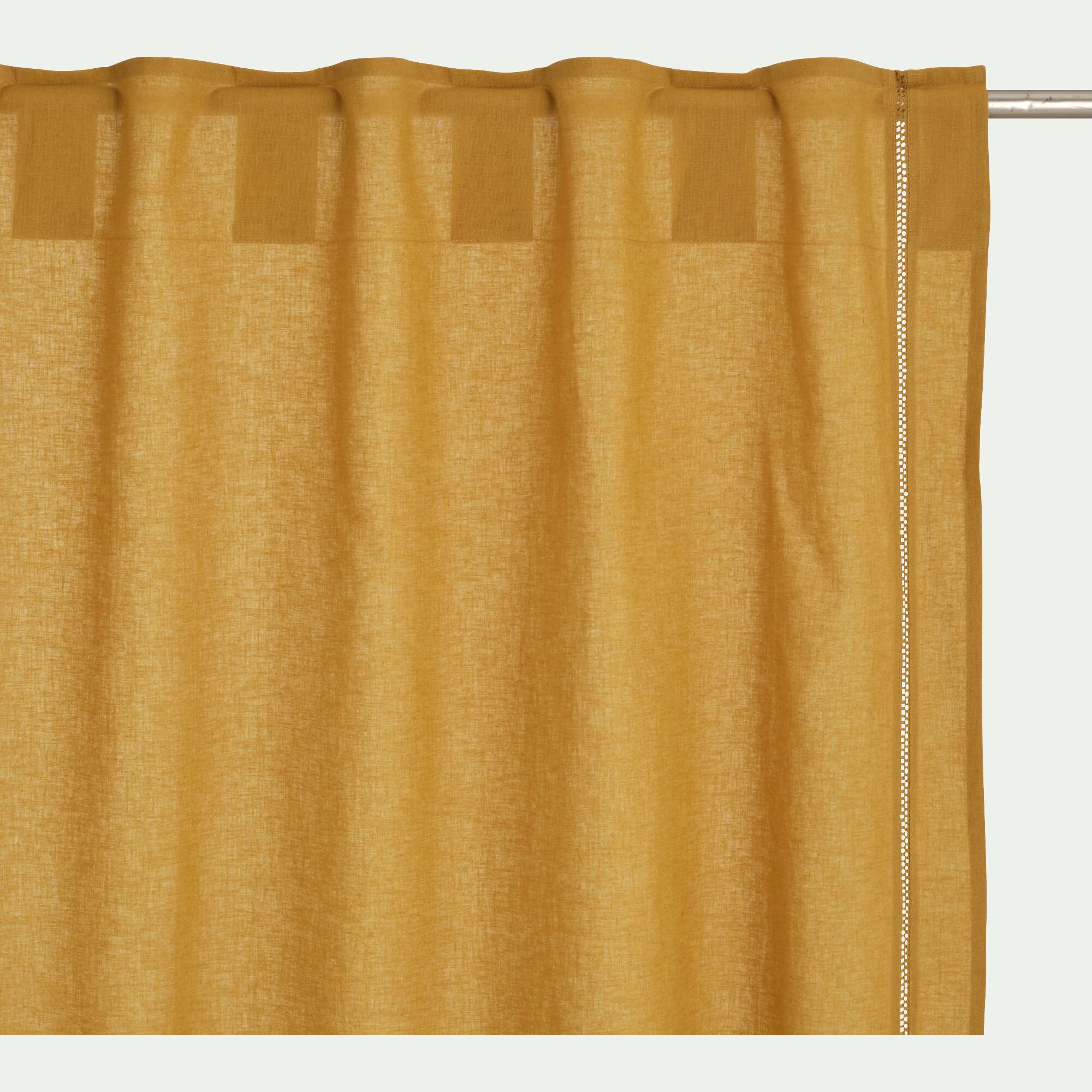 LAUZON - Rideau à passants cachés en lin et coton finition liseré 140x250cm - jaune argan