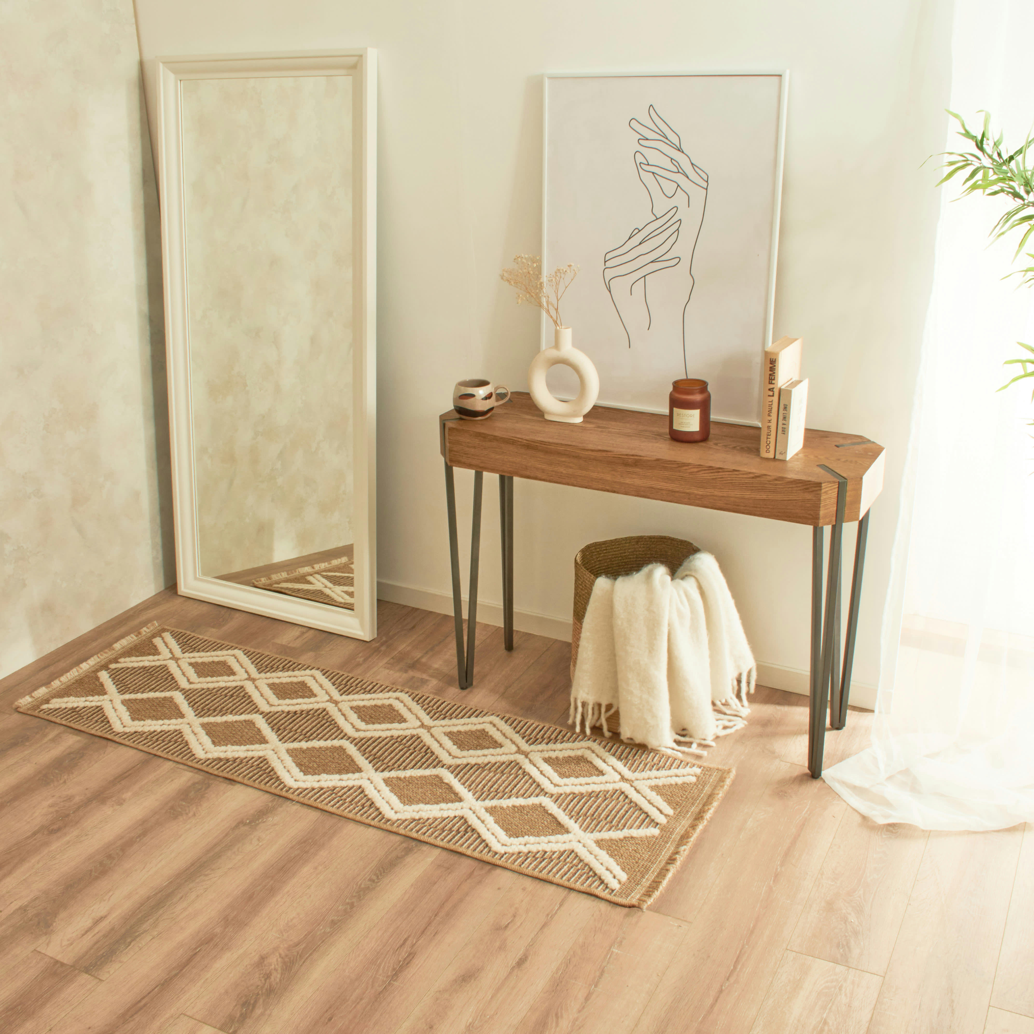 TULUM - Tapis intérieur et extérieur aspect jute scandinave marron-60x180