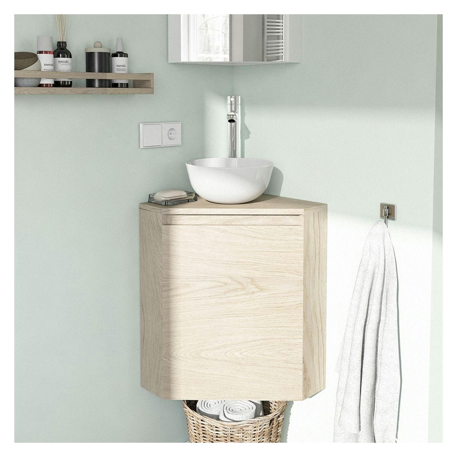 SORRENTO - Meuble lave-mains d'angle décor chêne
