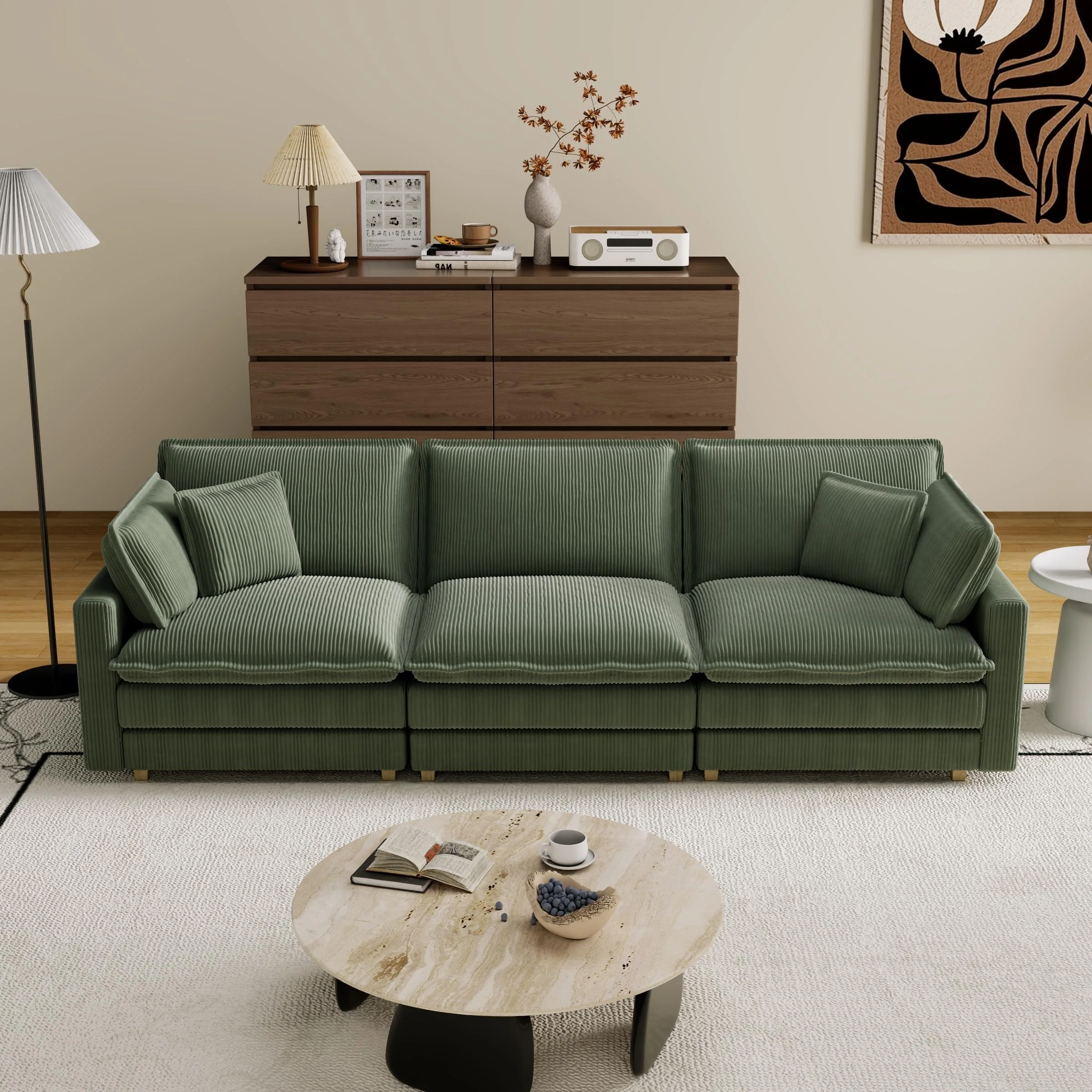 103 Corduroy Modern Classic 4-Seater Sofa with Deep Seat & 4 Pillows