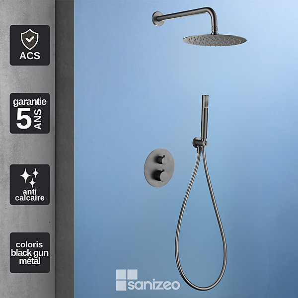 Colonne de Douche Encastrée ThermostatiqueAnti-Calcaire Black Gun Métal IMEX GENOVA GTG053/BGM