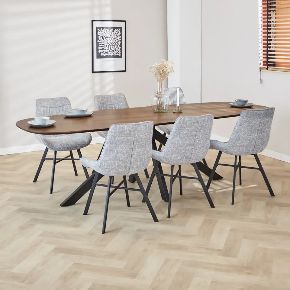 Eettafel deens ovaal Paris walnoot finish 240x100 cm - Hout - Bruin