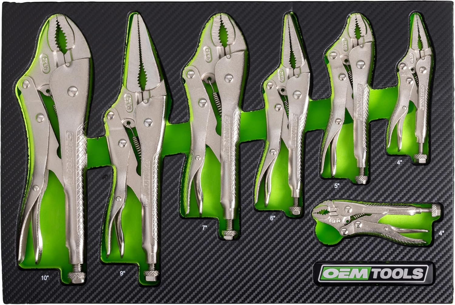 OEMTOOLS 23987 7-Piece Set Locking Pliers, Curved and Long Nose Vise Grips for Gripping and Clamping Tasks, Precision-Machined Vise Grip Jaws, Heat-Treated Alloy Steel, Includes EVA Tray