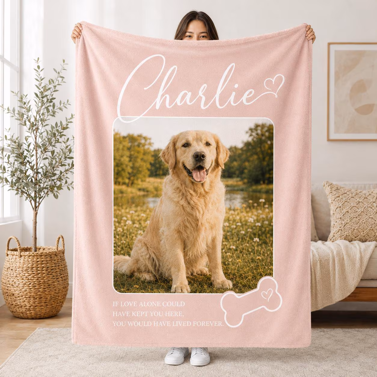 Personalized Pet Photo Blanket, Custom Name Memorial Throw With Loving Verse, Gentle Keepsake Gift For Dog Mom And Bereavement Owners