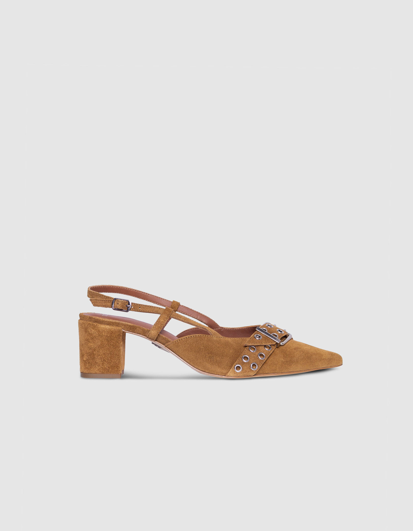 Escarpins slingback camel cuir velours Femme