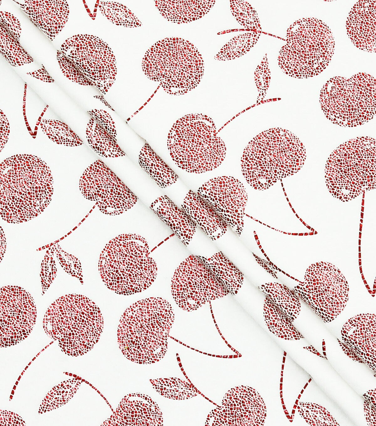 Foil Cherry Toss on White Pure Plush Fleece Fabric