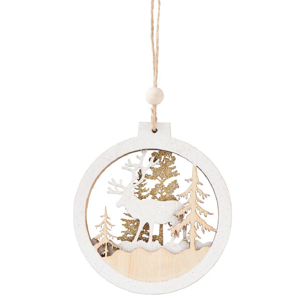 Suspension de Paysage de No&euml;l dans cercle en bois