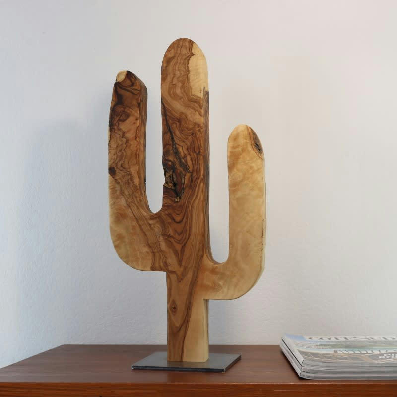 CACTUS - CACTUS DECORATIF EN BOIS OLIVIER 50CM