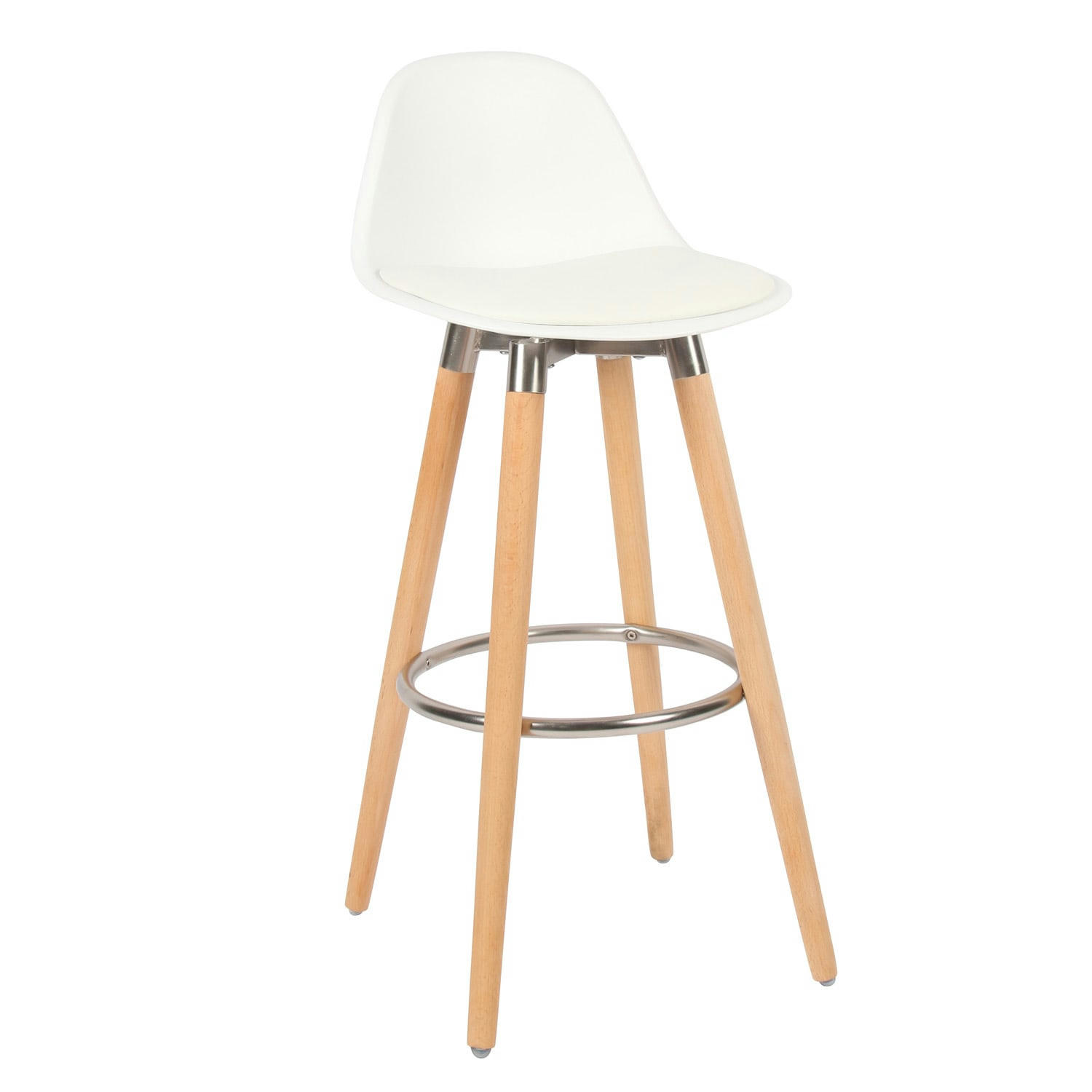 TABOURET B&B - Lot de 2 tabourets blanc pieds en bois naturel 39,5x44x91cm