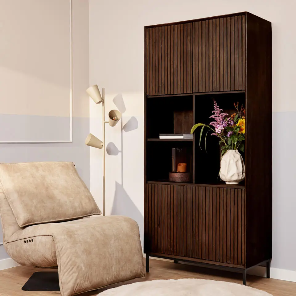 Vakkenkast Bruin Hout - 90x45x200cm - Madison