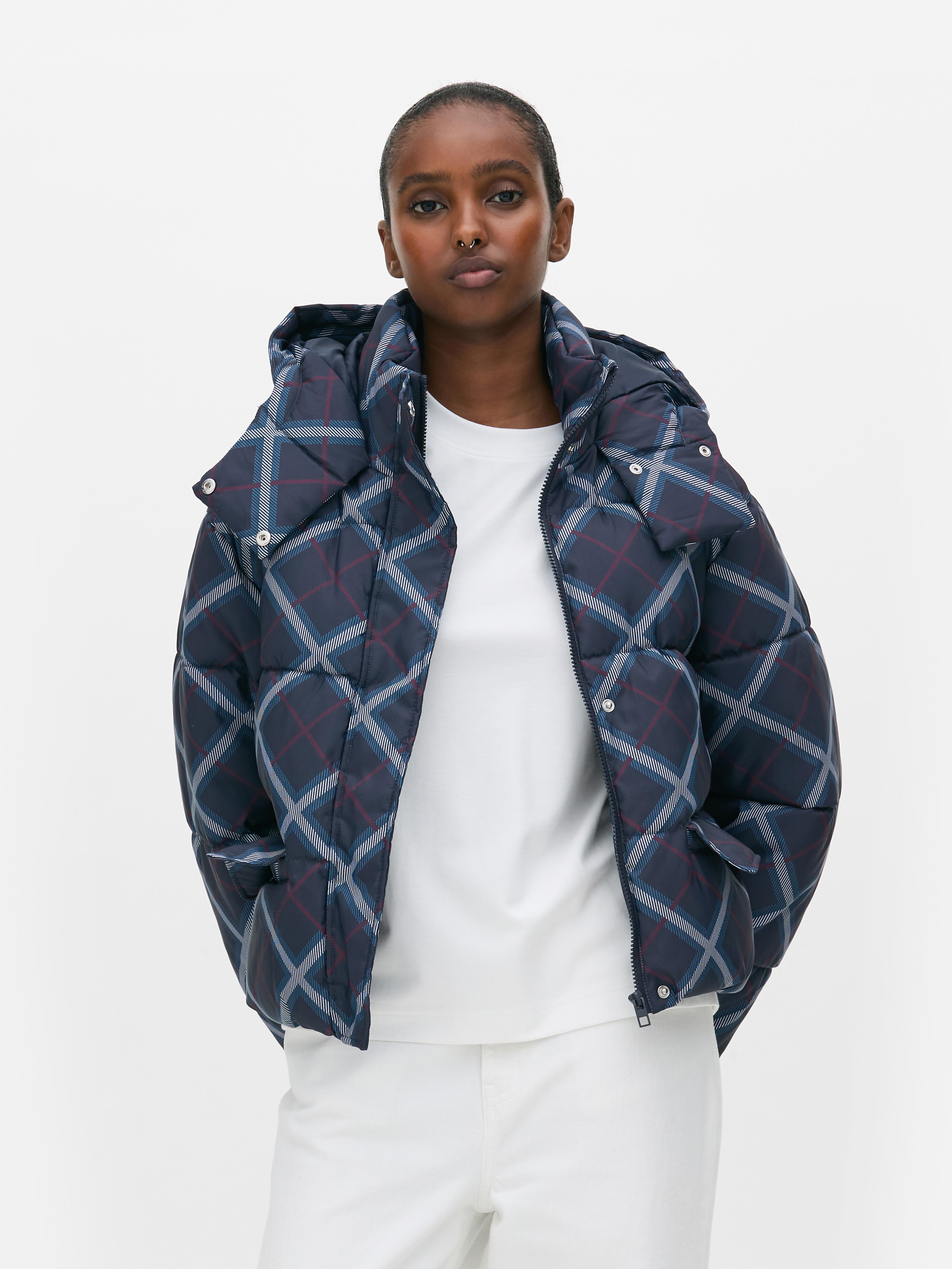 Short Check Puffer Jacket