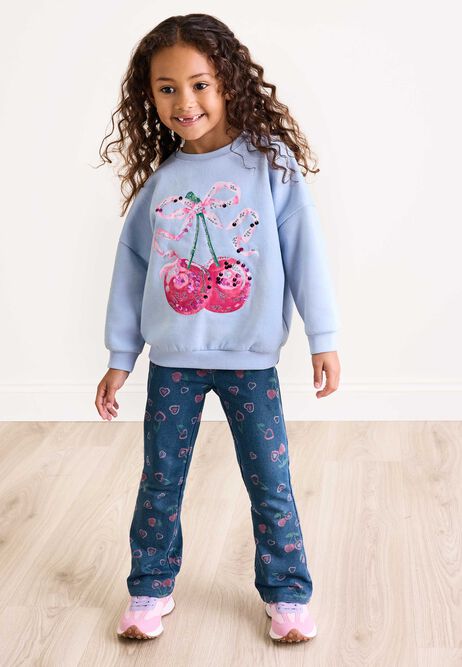 Younger Girls Blue Denim Cherry Heart Jeggings