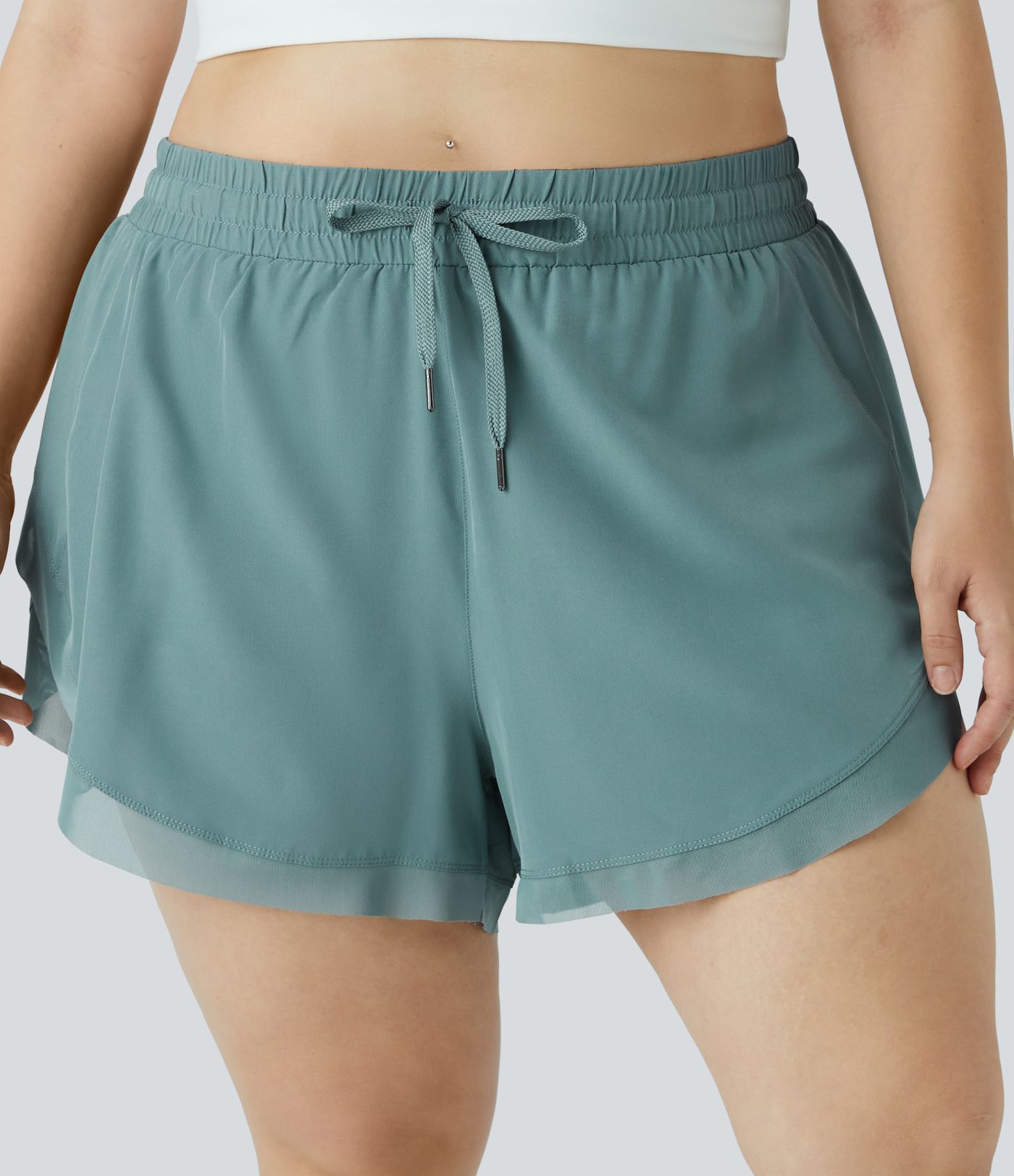 Short 10cm 2 En 1 En Maille Contrastée Avec Cordon De Serrage Grande Taille
