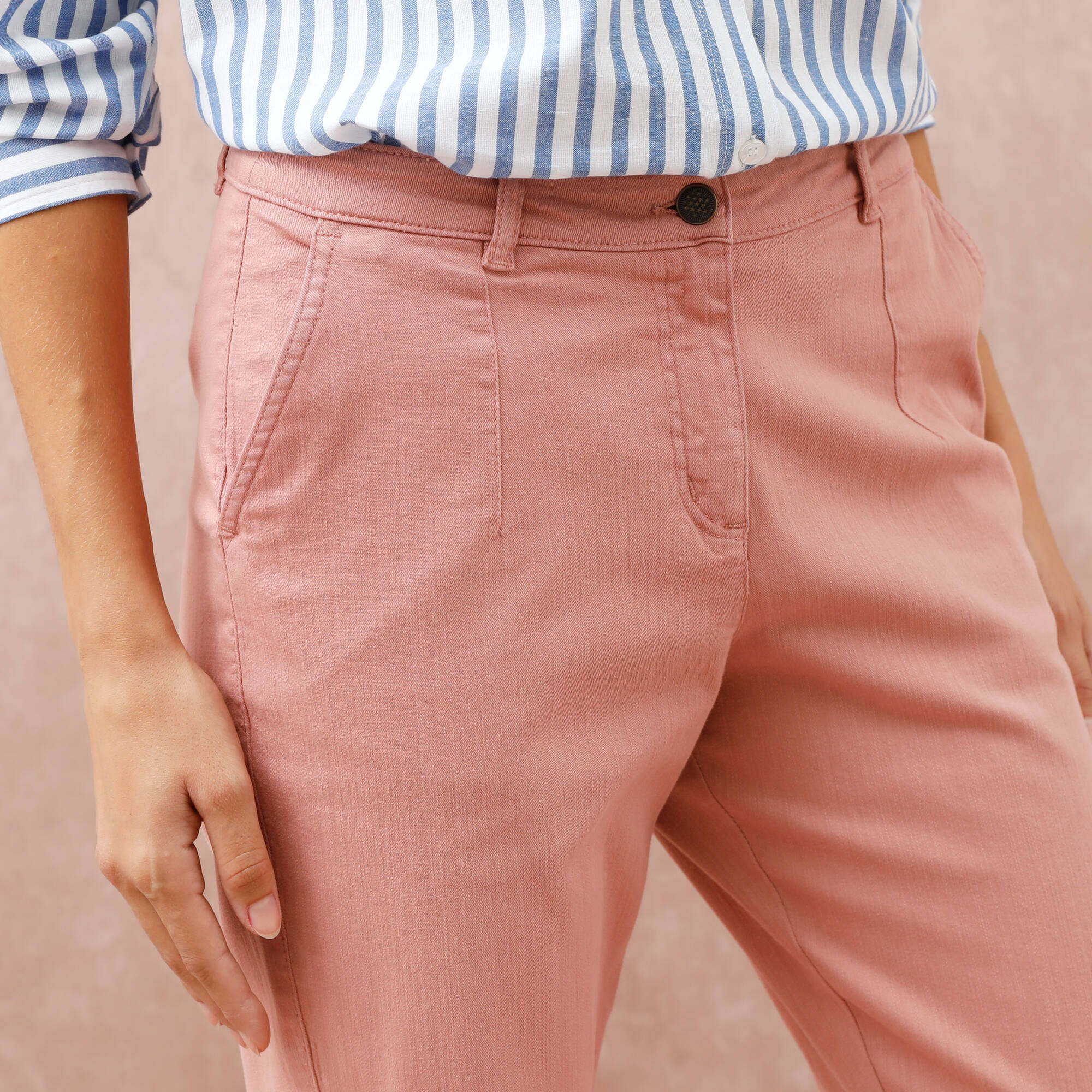 Pantalon coupe mom taille haute, stretch