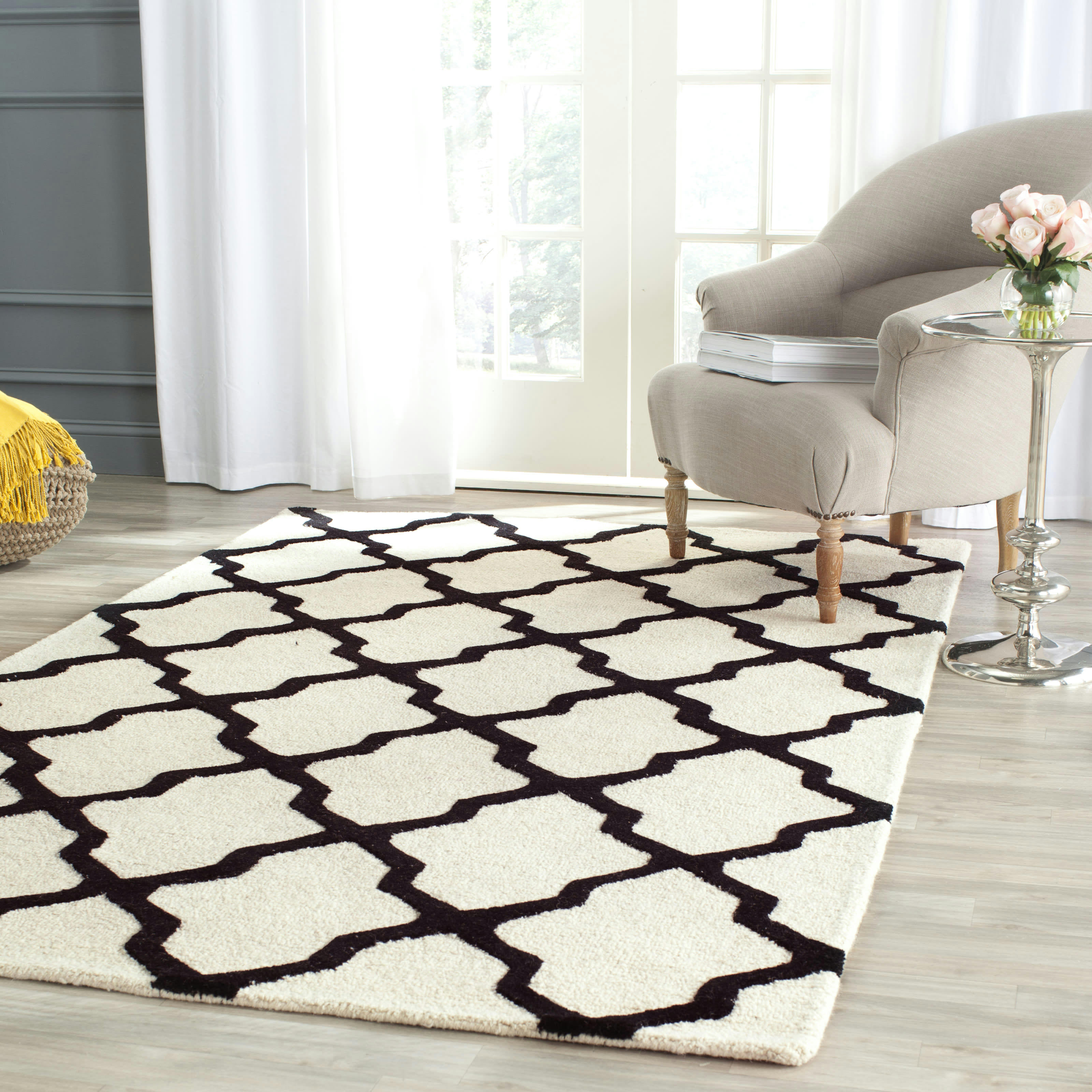 CAMBRIDGE - Tapis de salon interieur en  ivoire & noir, 152 x 244 cm