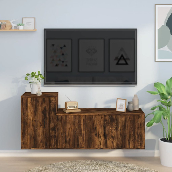 Zestaw 2 szafek TV przydymiony dąb materiał drewnopochodny