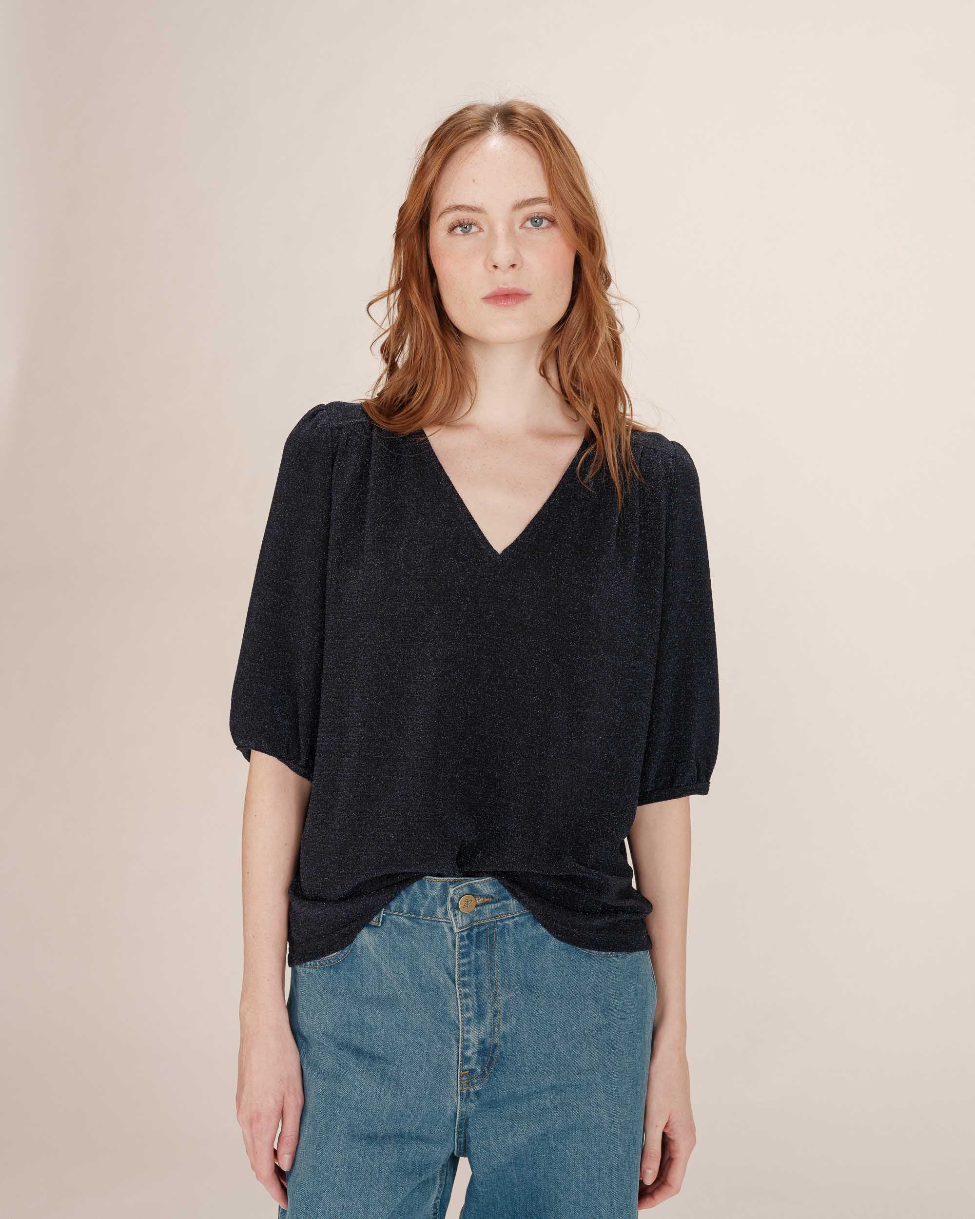 Top manches 3/4 en lurex marine Timide