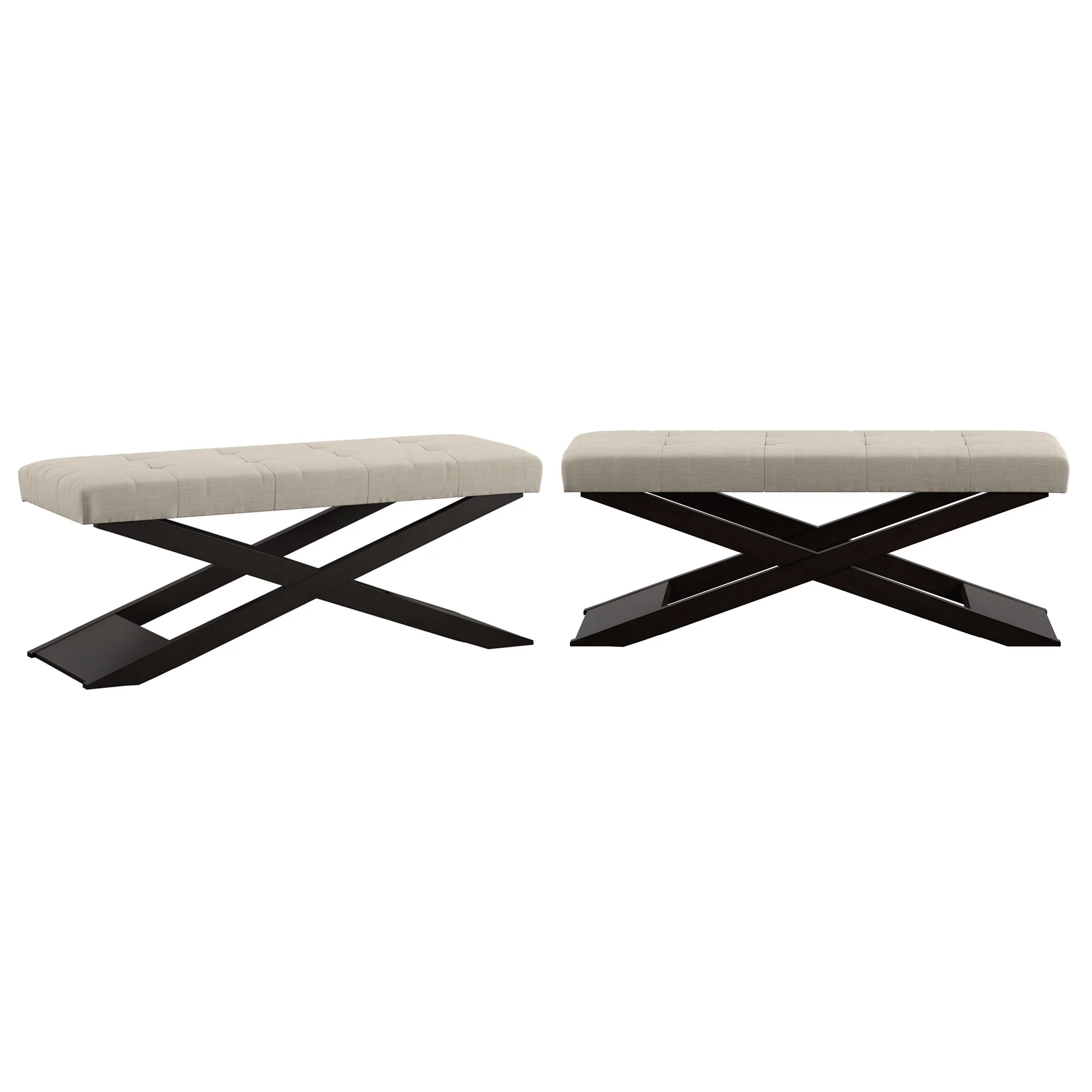 Marzala Beige Linen Wood X-Base Bench