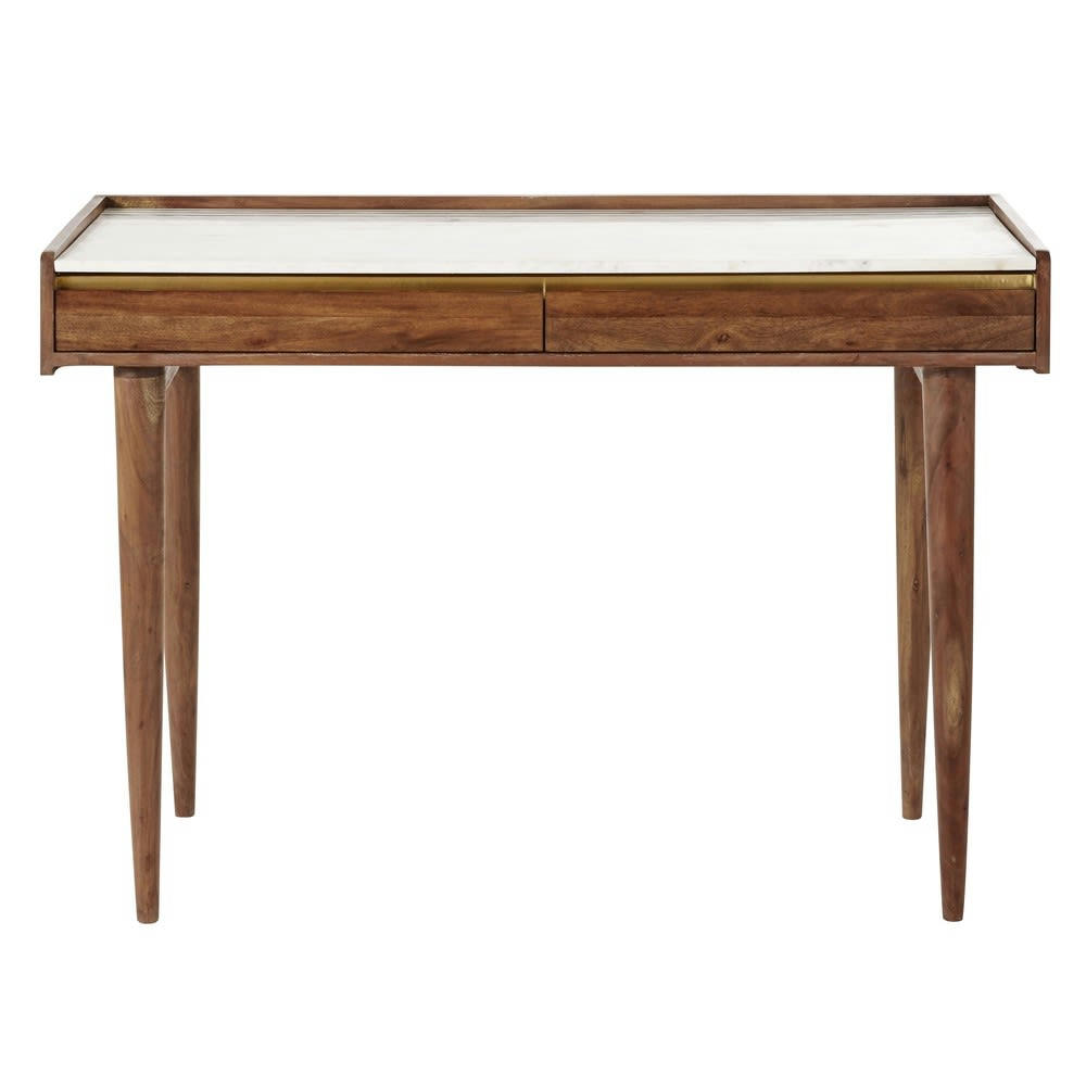 Cappuccino - Bureau en acacia massif et marbre blanc