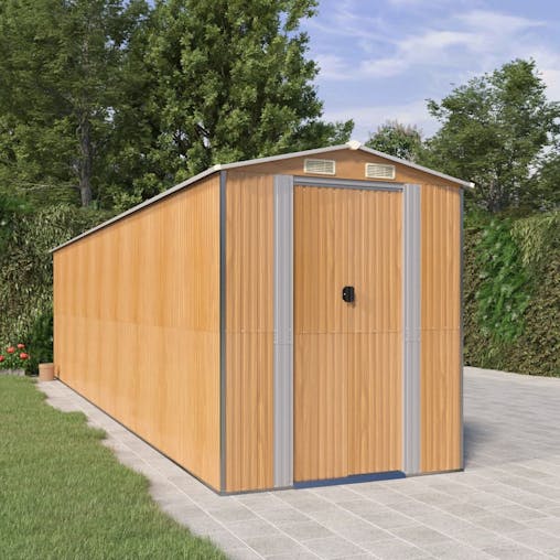 NNEVL Garden Shed Light Brown 192x772x223 cm Galvanised Steel