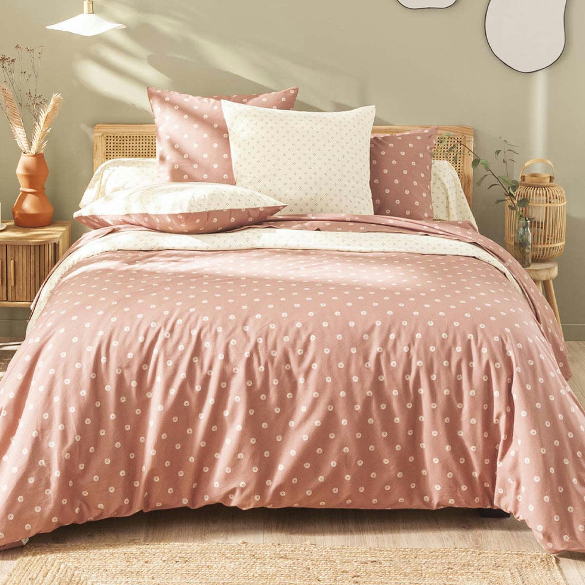 EMIKO - Housse de couette imprimée en bambou rose 140x200