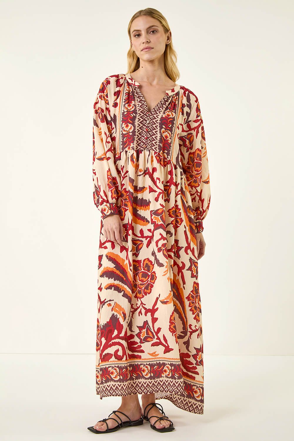 Roman Floral Border Print Maxi Dress