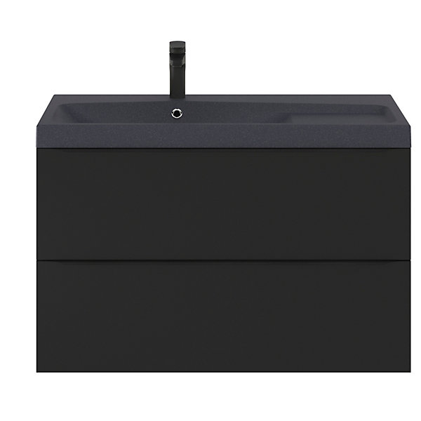 Meuble vasque suspendu noir mat l.100 cm Imandra   plan vasque noir résine, GoodHome