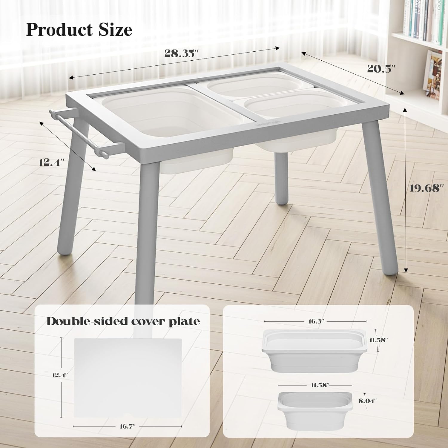 Easyego Sensory Table for Toddlers Kids Play Wooden Sand Water Table with Double-Sided Board & Foldable Storage Bins for Indoor and Outdoor Use, Birthday Gifts for Boys and Girls - Light Grey