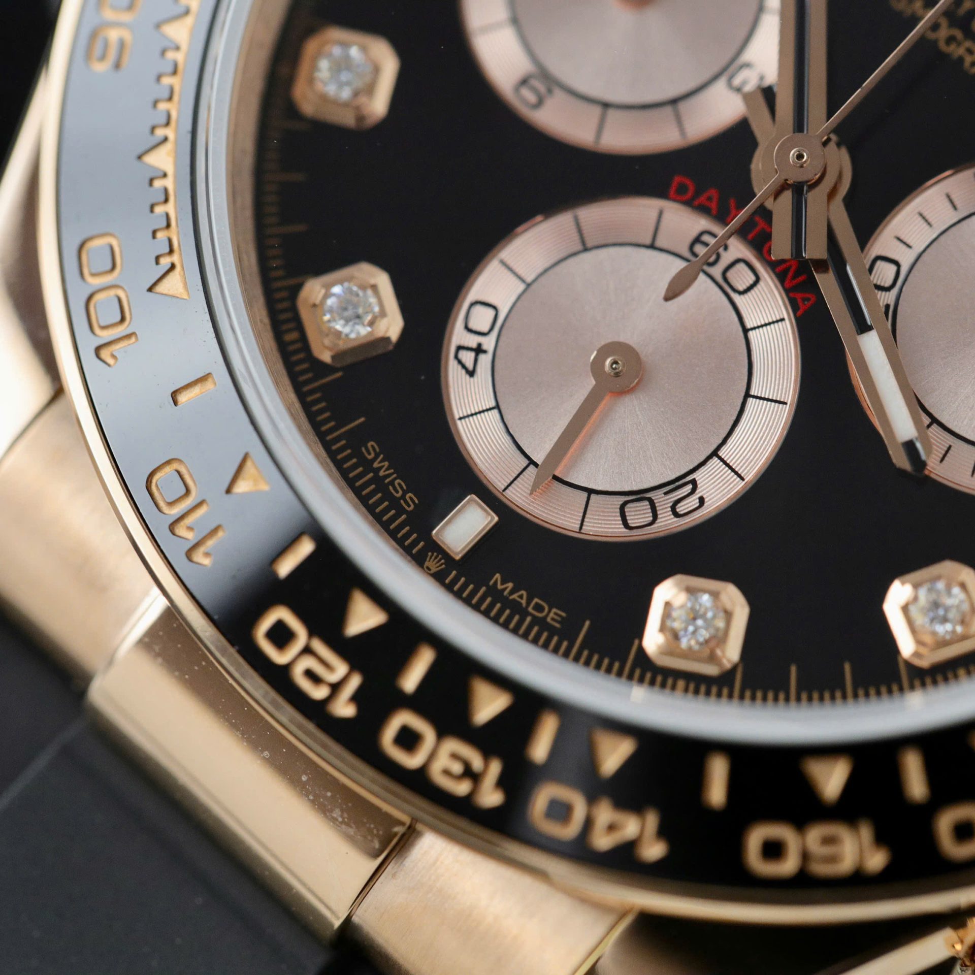 Rolex Daytona 126515 RG Plated Black Dial CZ Diamonds 40mm Oysterflex Super Clone