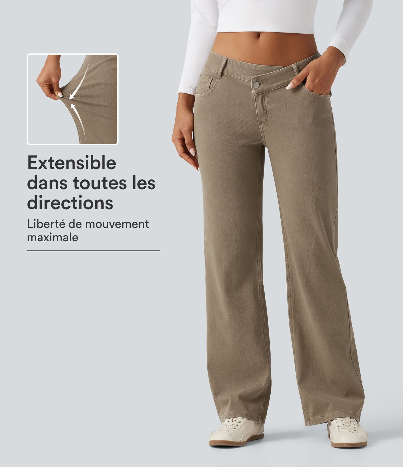 Jean droit Halara Flex™ taille basse asymétrique coloré avec poches
