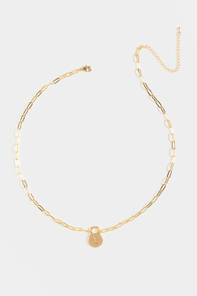 Initial Curb Chain Pendant Necklace Gold